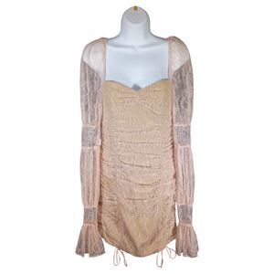 Michael Costello x Revolve Isadora Mini Dress Baby Pink Blush Lace Small